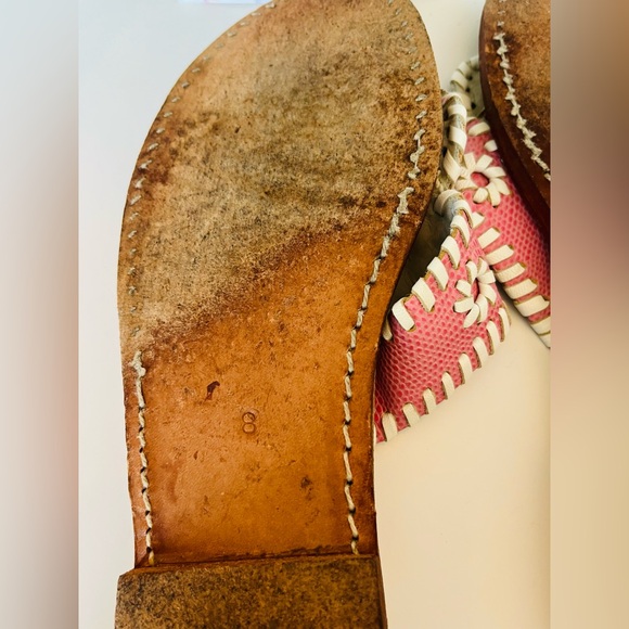 PALM BEACH Sandals Luxe/Hand Crafted 100% Leather Pink White Made In USA - Picture 10 of 15